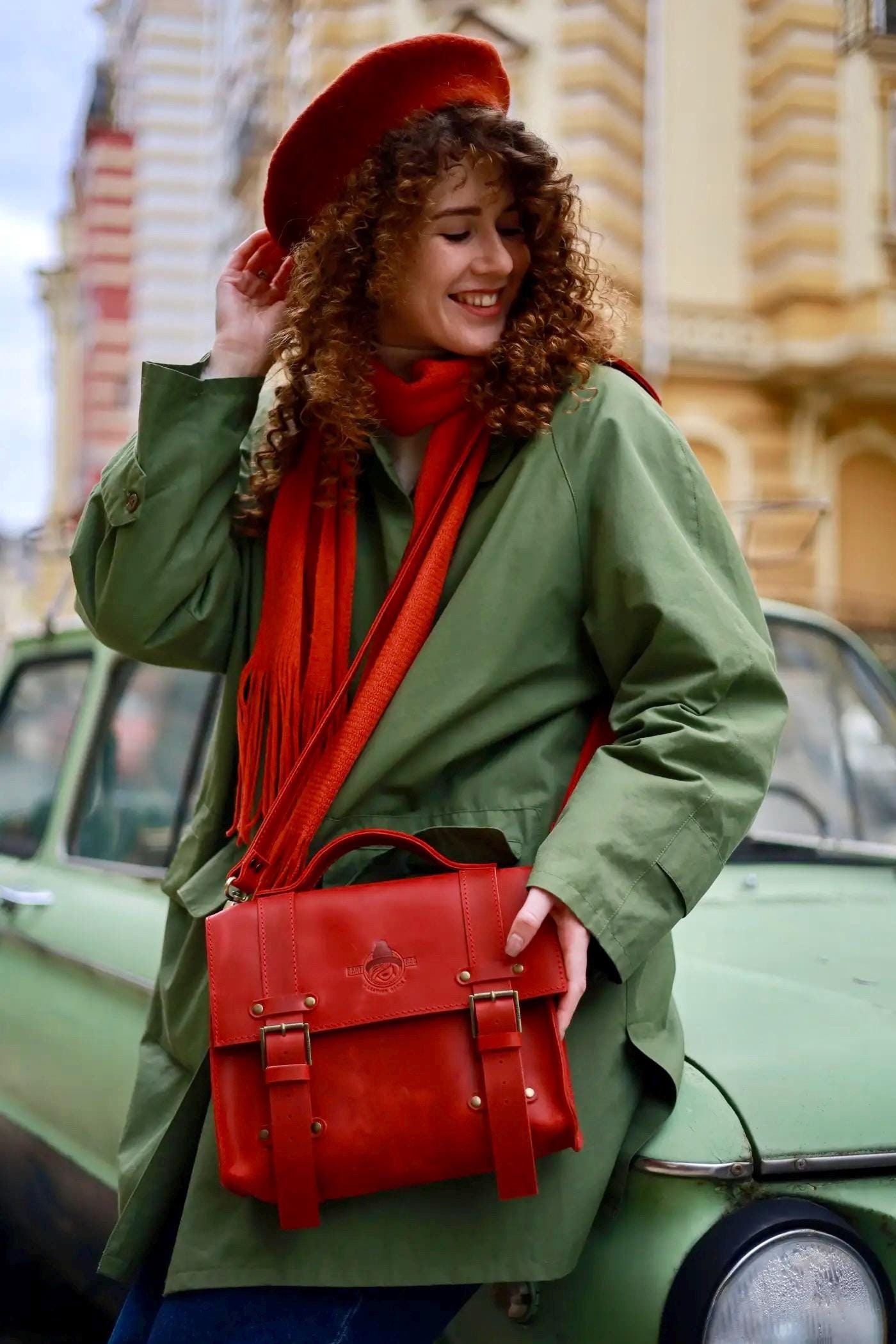 Red Leather Satchel for Women Genuine Leather Bag Personalized Soft Leather Messenger Bag Etsy Canada