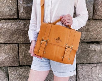 Leather satchel women Leather work bag Leather cross body bag Leather top handle handbag Soft leather handbag Monogrammed crossbody purse