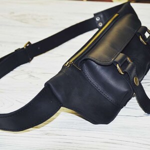 Leather fanny pack Leather Utility Belt Sling bag for women Bachelorette fanny pack Black