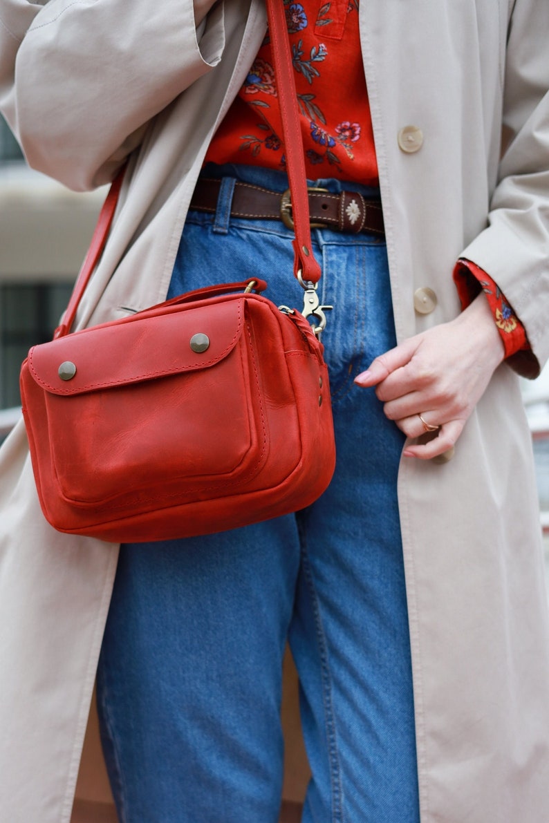 Small crossbody bag leather purse women small leather purse leather travel bag Red