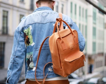 Vintage Camel Gepersonaliseerde Leren Rugzak: Handgemaakte Unisex Rugzak