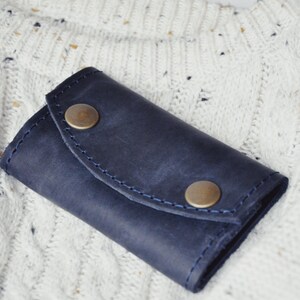 Leather key case Key holder wallet Leather key holder Dark blue