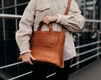 Genuine Leather Crossbody Bag for Women, Large Leather Purse, Handmade Vintage Shoulder Handbag, Everyday Leather Tote Bag