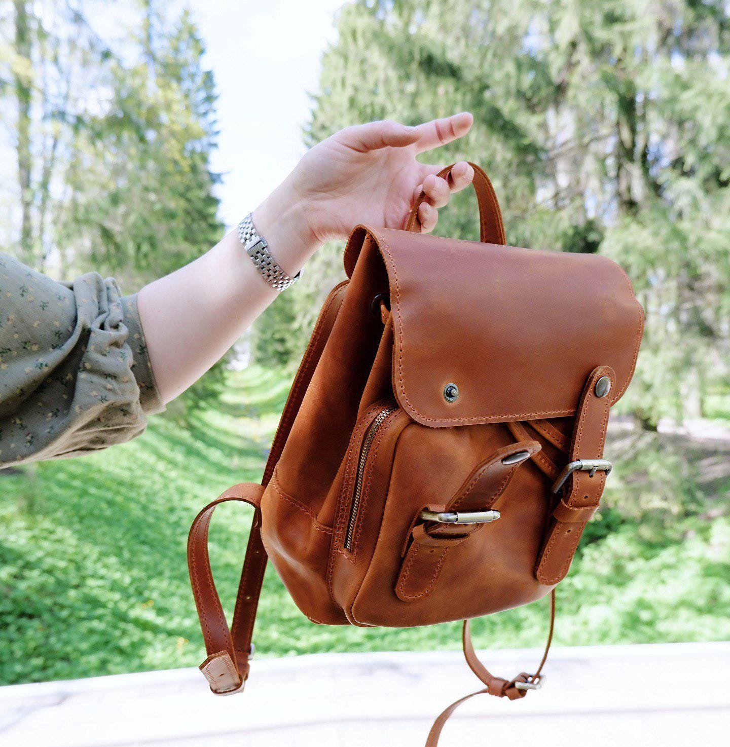 cheap leather backpack womens Concealed Carry RFID Daisy by Lady Conceal Cognac This gift will be used and loved for a lifetime Women's Leather Backpack Purses, Brown