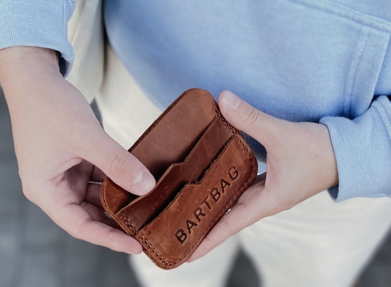 Cartera porta tarjetas Cartera delgada Cartera de cuero personalizada Cartera pequeña para mujer imagen 5
