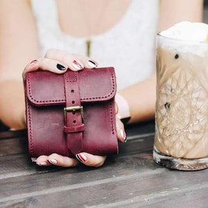 Burgundy Personalized Small Leather Wallet for Women | Compact Soft Leather Wallet with Custom Monogram | Ideal Gift for Her