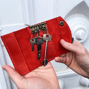 Portachiavi in pelle rossa | Portafoglio portachiavi personalizzato | Portachiavi in pelle | 11 colori