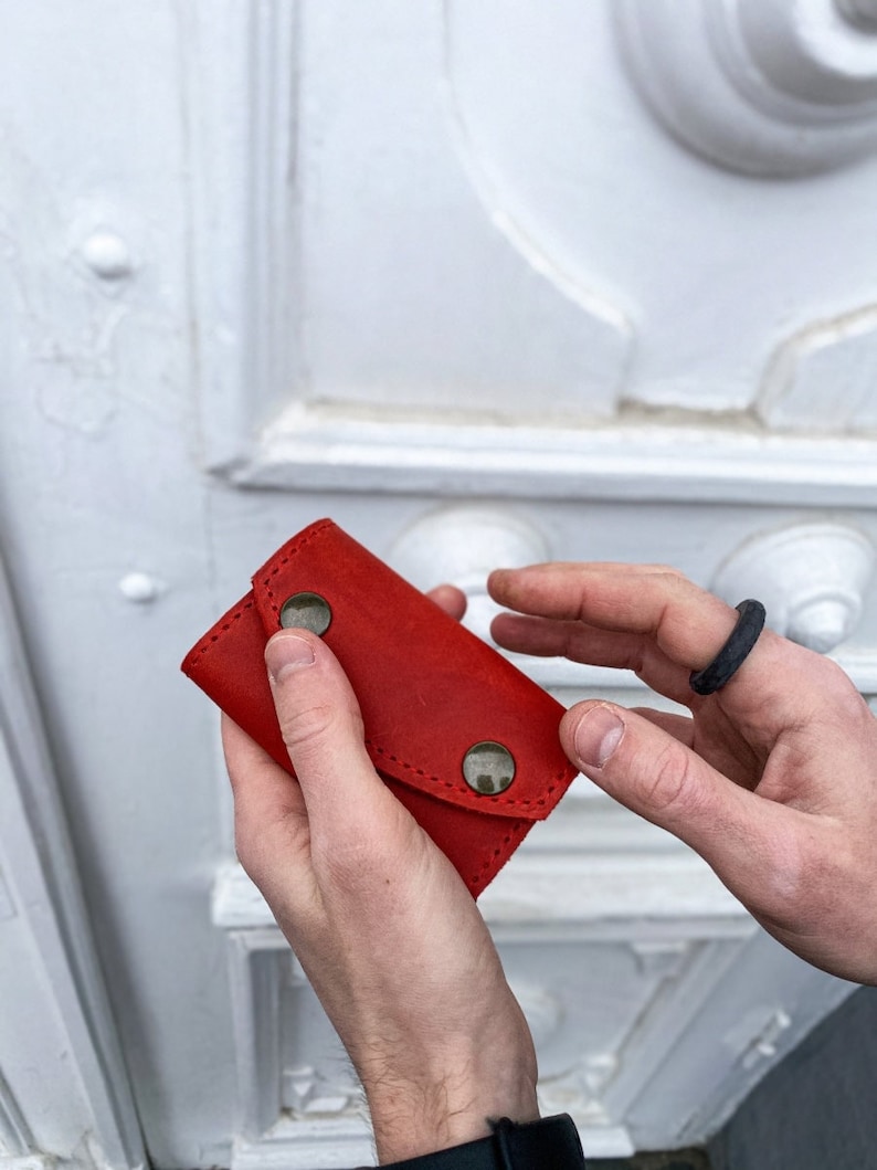 Leather key case Key holder wallet Leather key holder Red