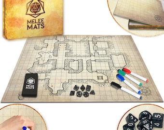 Dungeons and Dragons Gifts - DnD Map 5e Starter Kit - Double Sided Board, 23&quot;x27&quot; - Dry Erase Battle Mat - Tabletop Gaming with Accessories