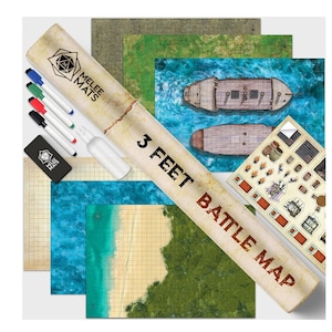 Dungeons and Dragons Gifts - DnD Map 5e Starter Kit - 3 Pack Double Sided, 24&quot;x36&quot; - Dry Erase Battle Mat - Tabletop Gaming with Accessories
