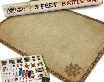 Dungeons and Dragons Battle Map Set - 24"x36" Dry Erase Grid Mat with Accessories - DnD 5e Starter Kit for Tabletop Miniature RPG