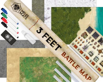 Dungeons and Dragons Battle Map Set - 24"x36" 3 Pack Dry Erase Grid Mat with Accessories - DnD 5e Starter Kit for Tabletop Miniature RPG