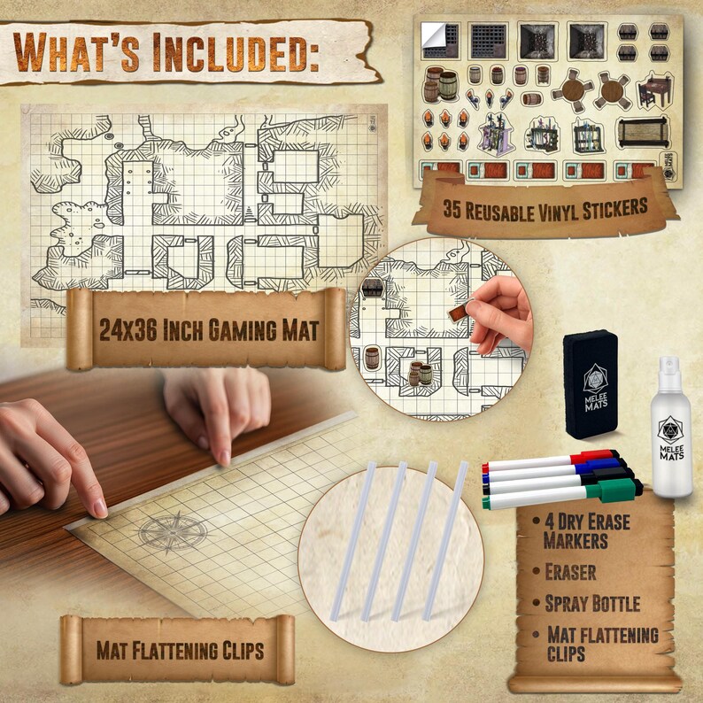 Dungeons and Dragons Battle Map Set - 24x36 Dry Erase Grid Mat With ...
