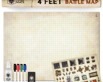 Dungeons and Dragons Gifts - DnD Map 5e Starter Kit - 35&quot; x 48&quot;, Dry Erase Battle Mat - Tabletop Gaming with Accessories