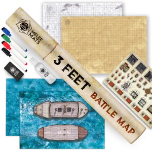 Melee Mats DND Map Starter Kit - 24” x 36&quot; 2 Pack Double Sided, Wet/Dry Erase Battle Terrain Grid - Ultimate Tabletop Board