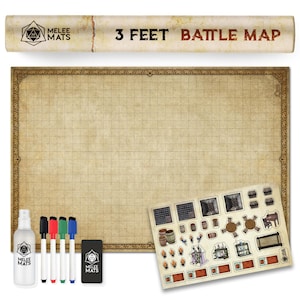Dungeons and Dragons Gifts - DnD Map 5e Starter Kit - 24&quot; x 36&quot;, Dry Erase Battle Mat - Tabletop Gaming with Accessories