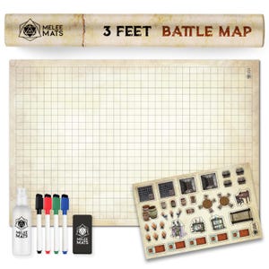 Dungeons and Dragons Gifts - DnD Map 5e Starter Kit - 24&quot; x 36&quot;, Dry Erase Battle Mat - Tabletop Gaming with Accessories