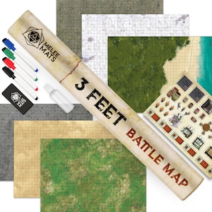 Dungeons and Dragons Gifts - DnD Map 5e Starter Kit - 3 Pack Double Sided, 24&quot;x36&quot; - Dry Erase Battle Mat - Tabletop Gaming with Accessories