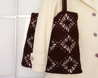 New handbag crochet bag handmade shopper brown summer beach boho knit A4