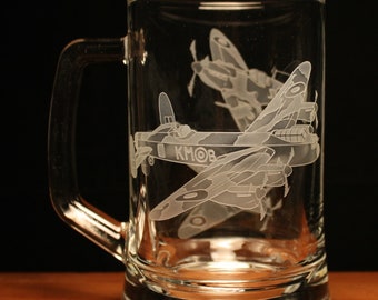 Spitfire Hurricane Lancaster WW2 Aircraft engraved glass tankard gift present