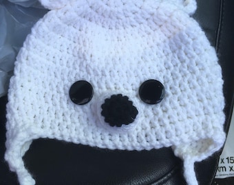 Infant polar bear hat / small crochet polar bear hat / Crochet polar bear hat for baby / baby winter hat / crochet white bear hat