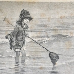 Rare charming antique book in French &quot;La Pêcheuse de Crevettes&quot; by Mme L. HAMEAU (The Shrimp Fisherwoman) 1900