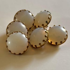 Set of 6 vintage white iridescent buttons made in France in the 1950&#39;s