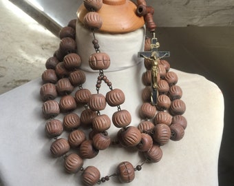 Rare antique wooden rosary from France, long rosary with 59 wooden beads 120 cm 3.94 inches, RefA7