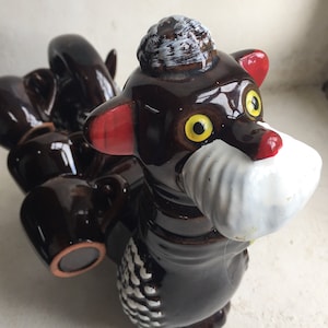 Charming antique liquor set from France, 1950's brown poodle handmade enameled ceramic set with bottle and cups, Refa6