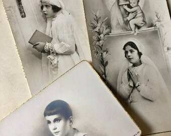 Seltene antike fromme Bilder aus Frankreich, ein Satz von 3 Kommunionfotos, die in den 1940er Jahren veröffentlicht wurden