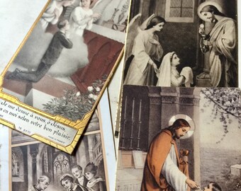 Seltene antike fromme Bilder aus Frankreich, ein Set von 4 Kommunionbildern, veröffentlicht in den 1930/40er Jahren