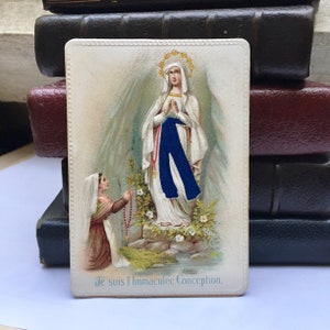 Rara immagine pia antica dalla Francia, "Je suis l'Immaculée Conception, NOTRE DAME De LOURDES" Nostra Signora di Lourdes 1900