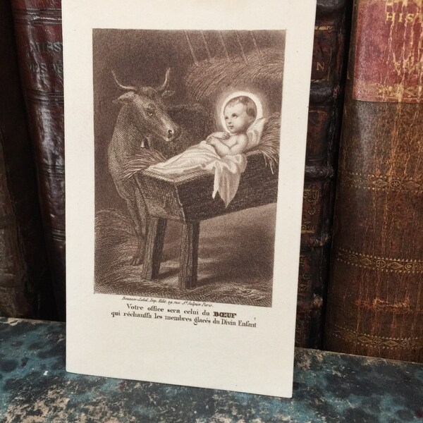 Rare antique pious image from France, The Birth of Jesus, published by Bouasse Lebel circa 1920