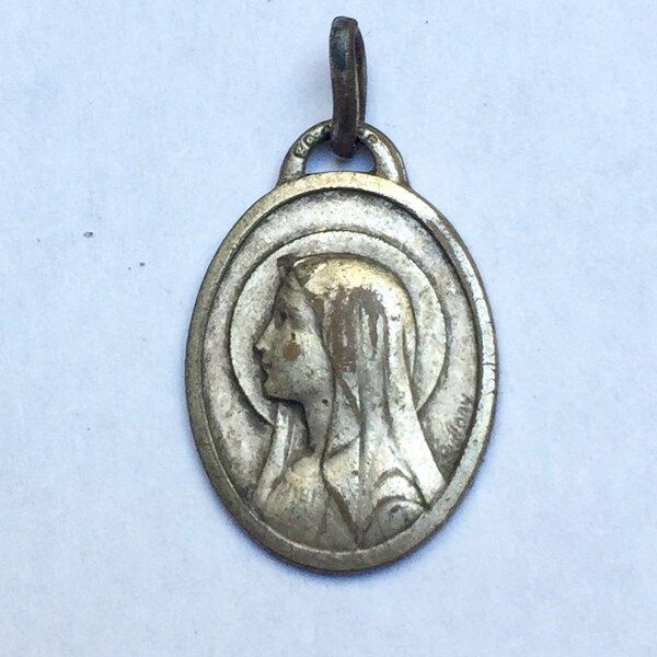 Antique catholic pilgrimage medal from Lourdes, Our Lady of Lourdes medal made in France circa 1910