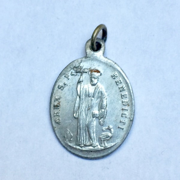 Antique Saint Benedict medal, protection medal from curses, evil, vice, diseases, handmade in France around 1900