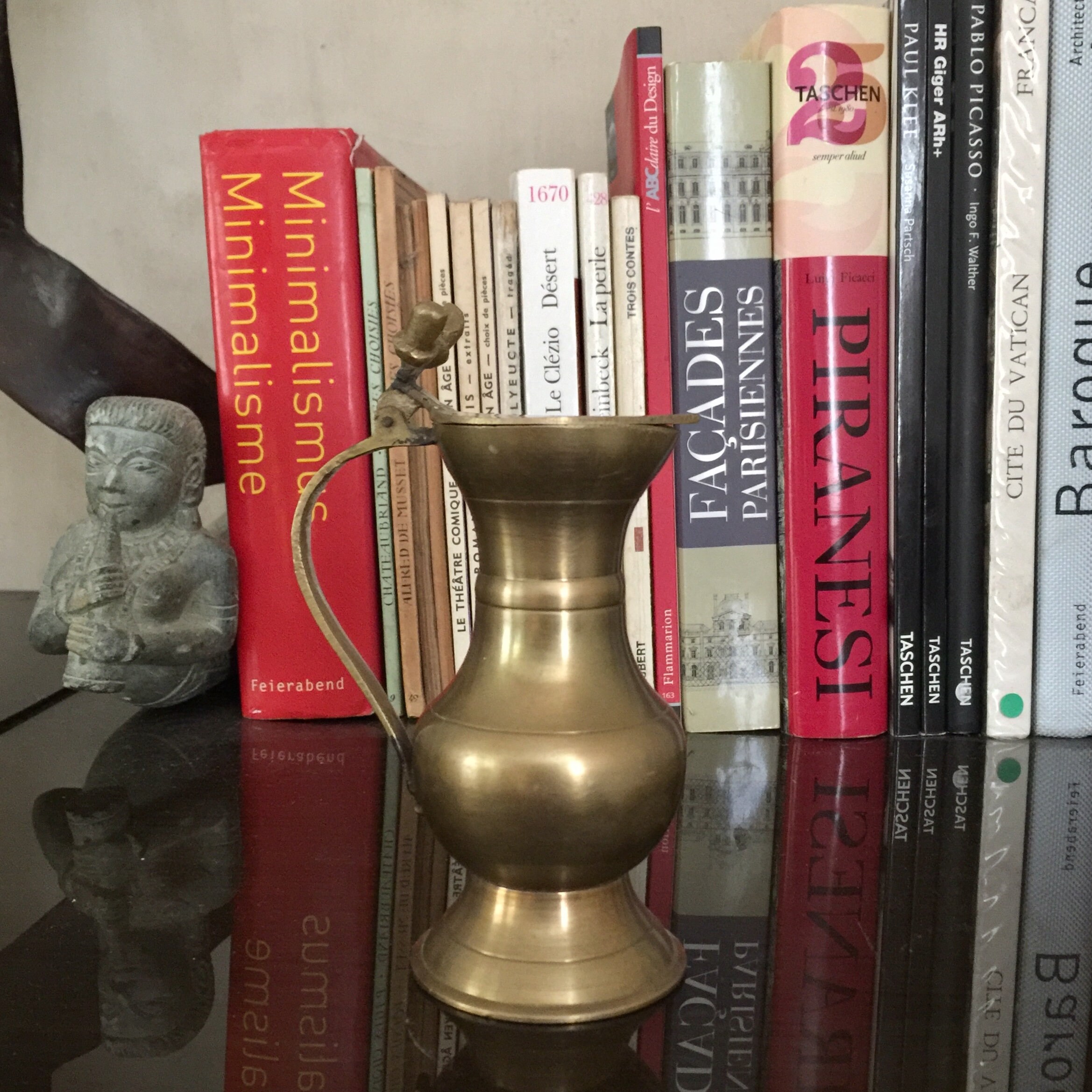 Charmant Petit Pichet à Couvercle en Laiton Vintage de France, Miniature Laiton, Refa5