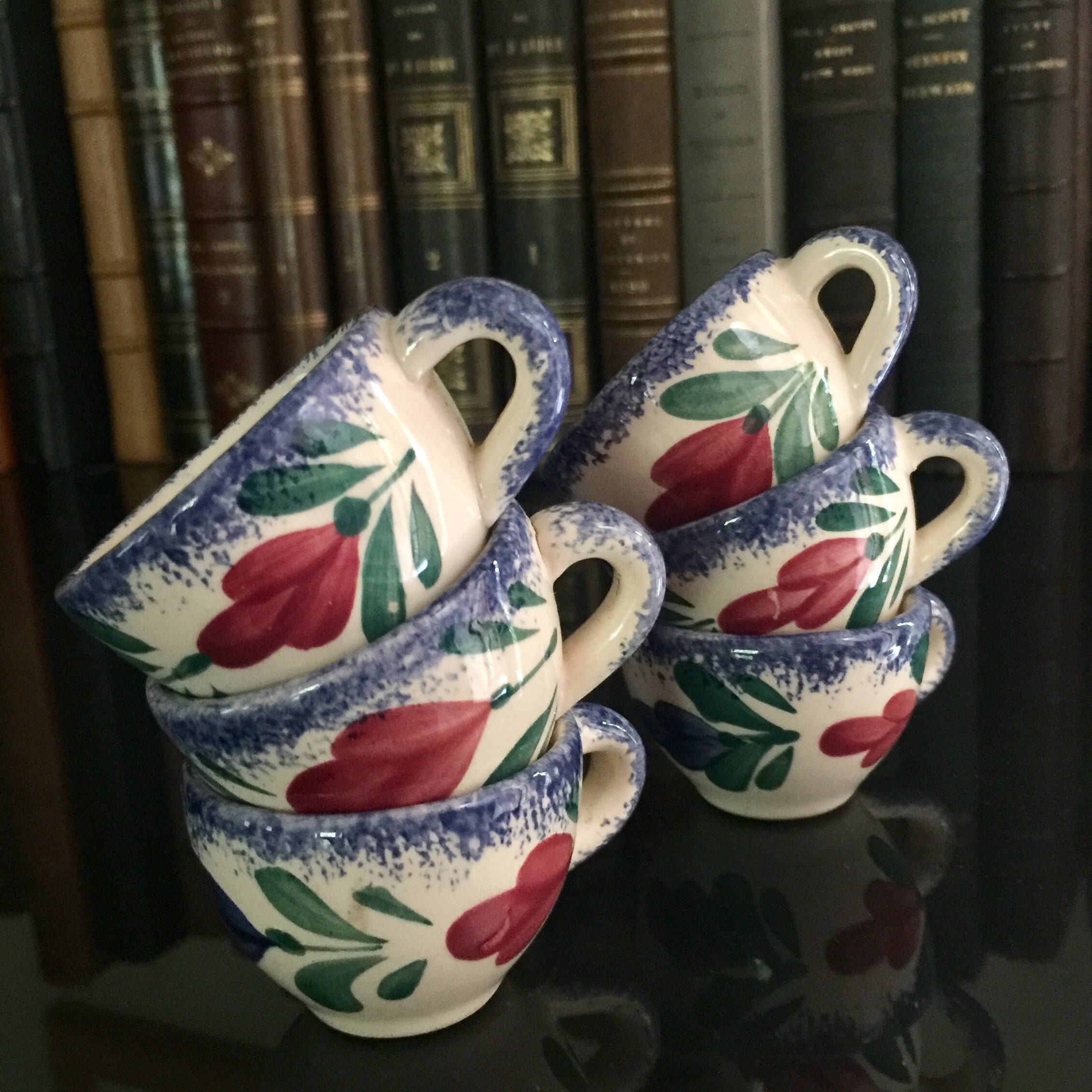 Charmant Ensemble de 6 Tasses à Liqueur France en Céramique avec Motifs Fleurs, Refa3