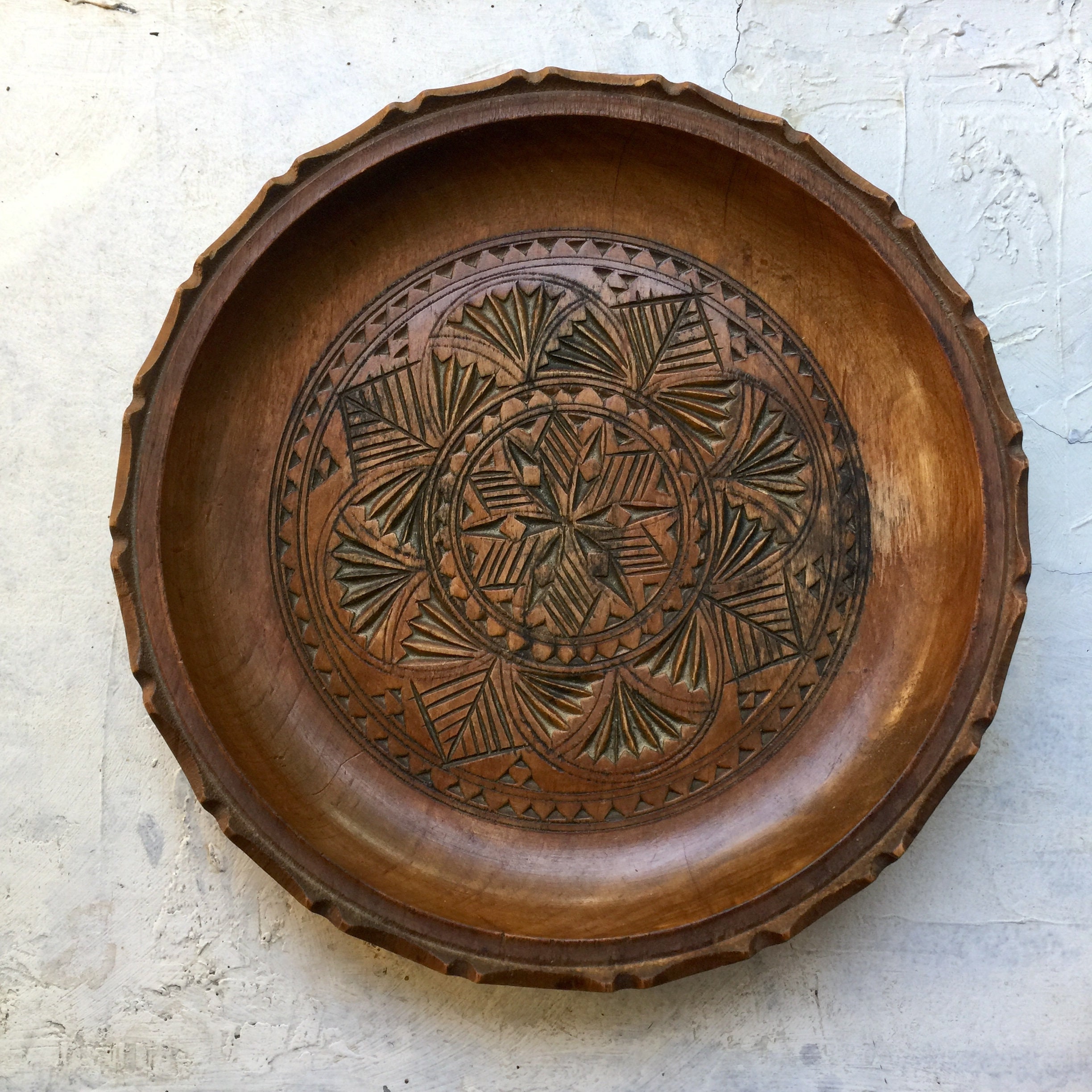 Bol de Service en Bois Vintage, Fabriqué à La Main France Dans Les Années 1950, Plaque Tourné avec M