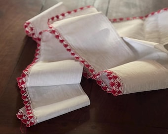 Antique closet embroidery made in France in the 1950's red and white embroidered shelf curtain 2.7 meters, 2.73 yards  RefA1