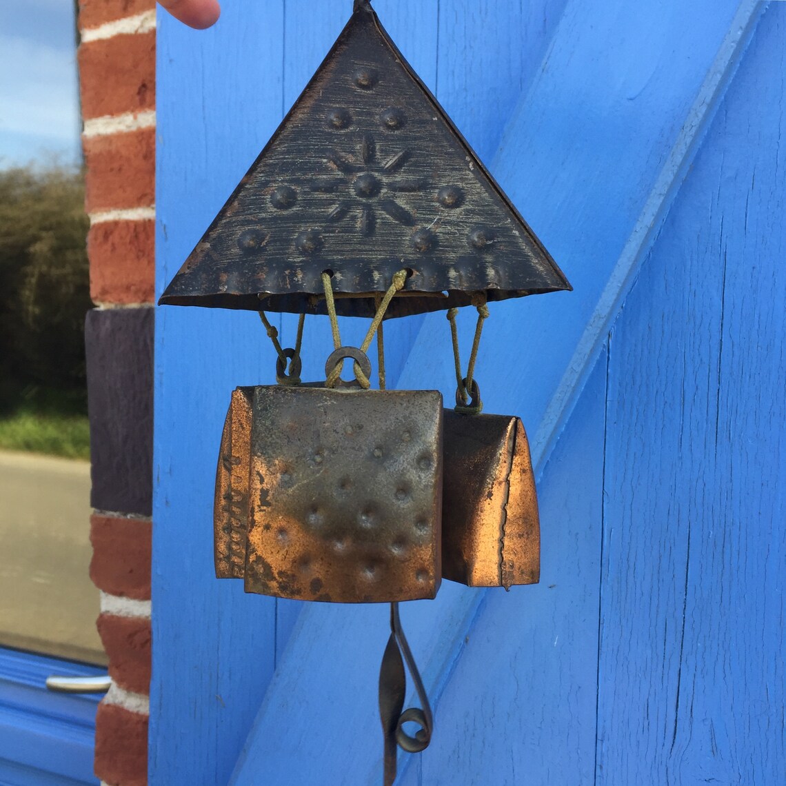 Charming vintage French hammered copper bells wind chime Etsy