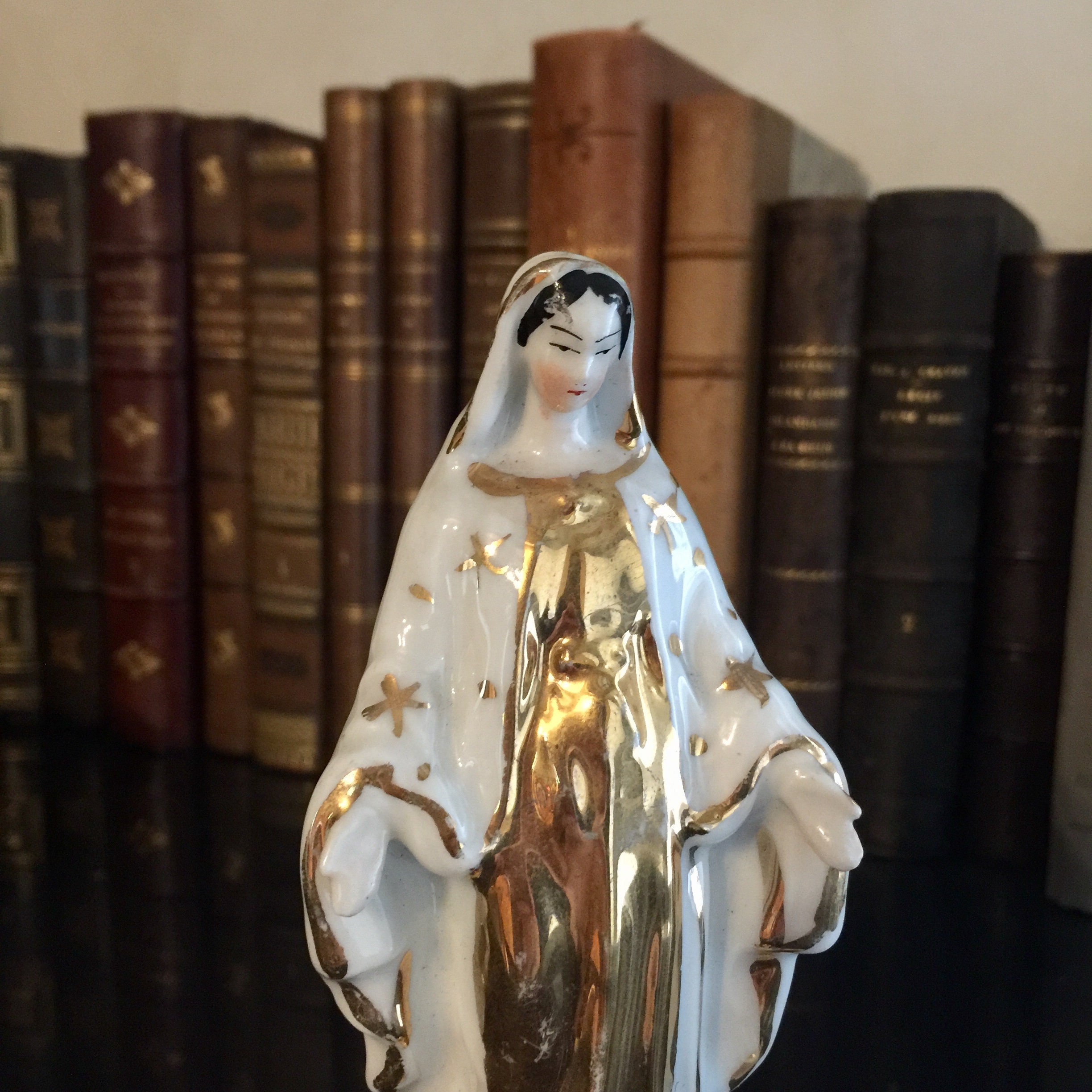 Belle Vierge Marie en Porcelaine Antique avec Un Voile de France, Statue Dévotion Du Xixème Siècle R