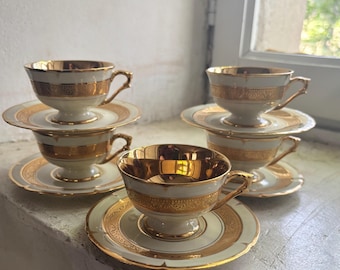 Vintage porseleinen visservies uit Frankrijk, 10 porseleinen borden + 1 dienblad gemaakt in Frankrijk in de jaren 60, Societé Française de Porcelaines W1