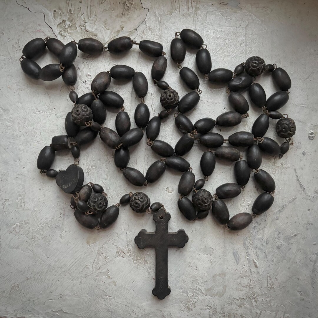 Rare Large Antique Black Wooden Pilgrimage Rosary From Our Lady of ...
