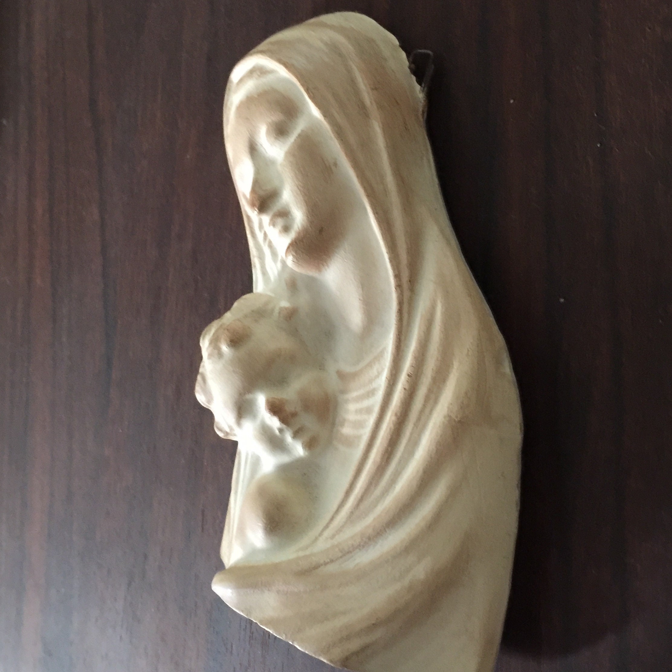 Petite Pendaison Religieuse Vintage de France, Mère et Enfant en Plâtre, Marie Jésus Faits à La Main