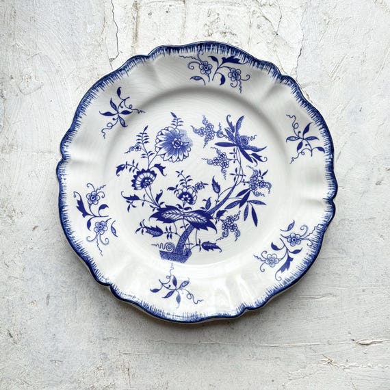 Small Antique Sarreguemines Plate Decorated With Blue Flowers