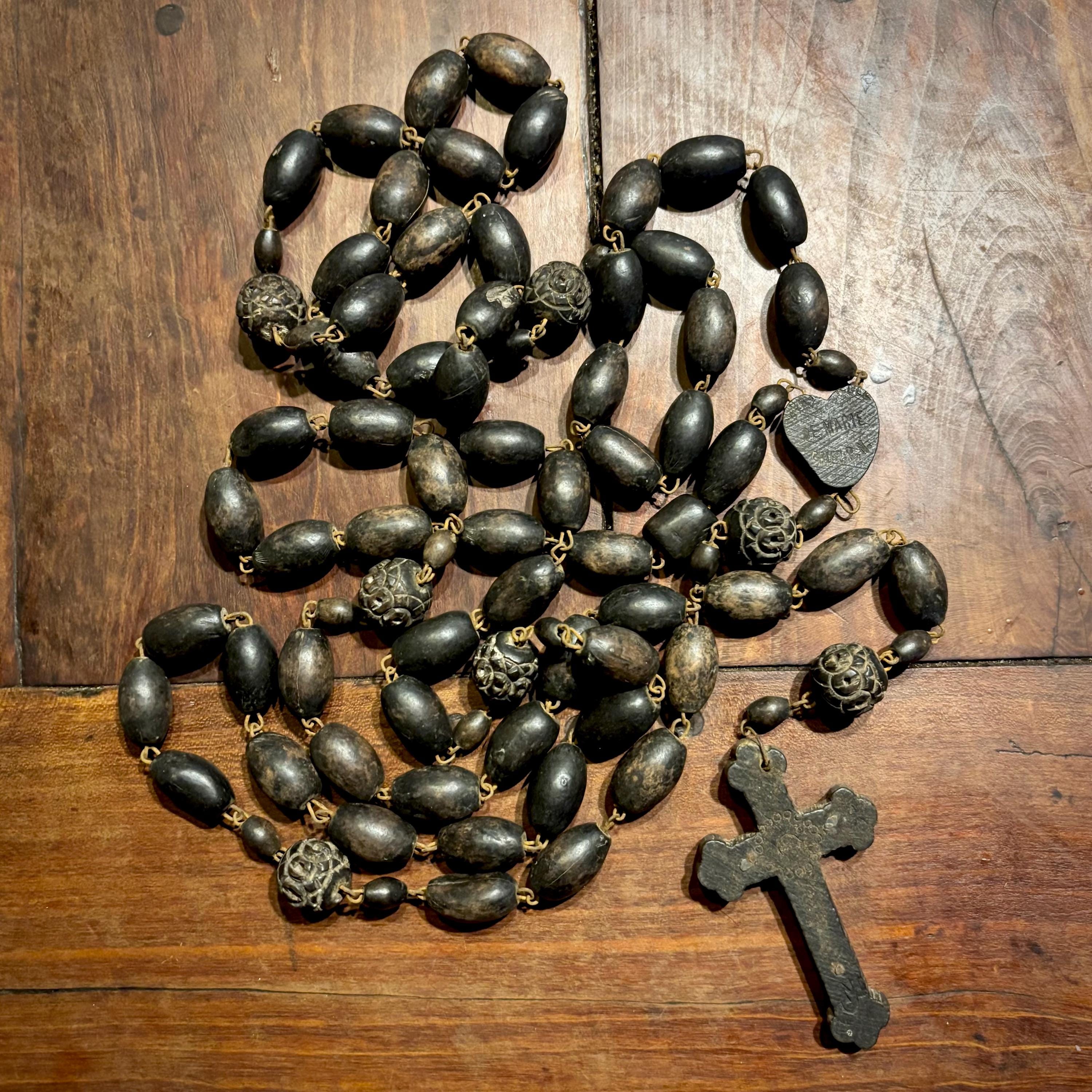Rare Large Antique Black Wooden Pilgrimage Rosary From Our Lady of ...