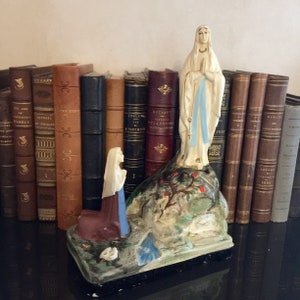 Charming antique polychrome statue handmade in Lourdes in the 1940&#39;s,  Bernadette Soubirous & the Immaculate Conception RefA6