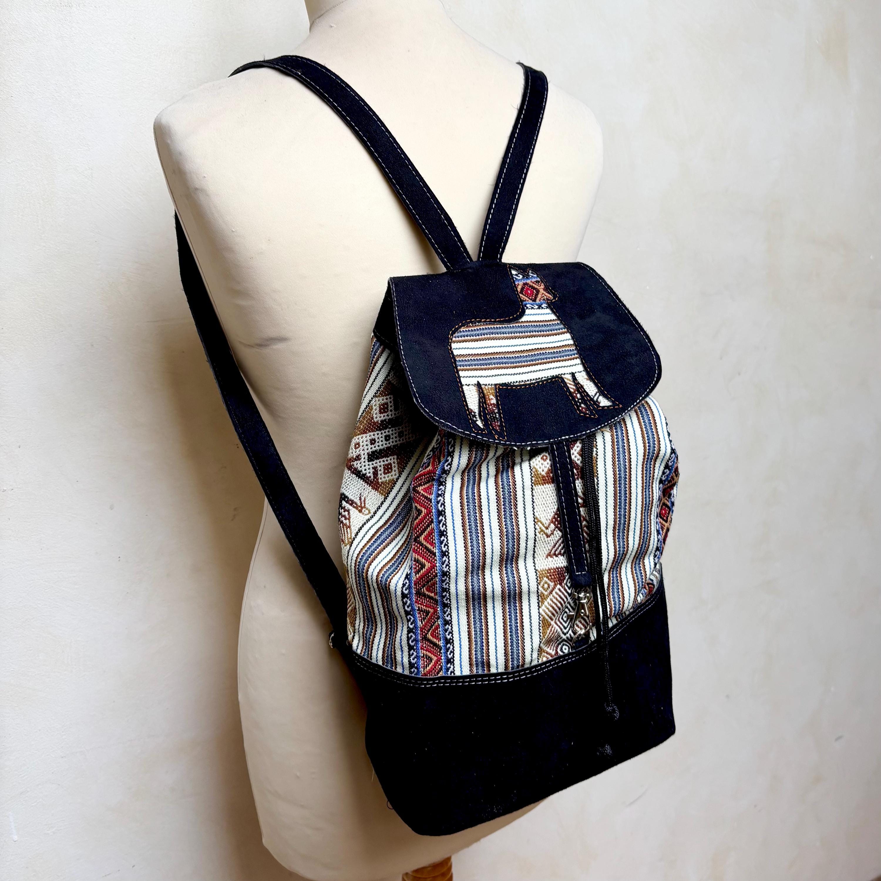 Vintage Peruvian Leather and Suede backpack Handmade Leather Backpack with Traditional Embossed Motifs  main image 4