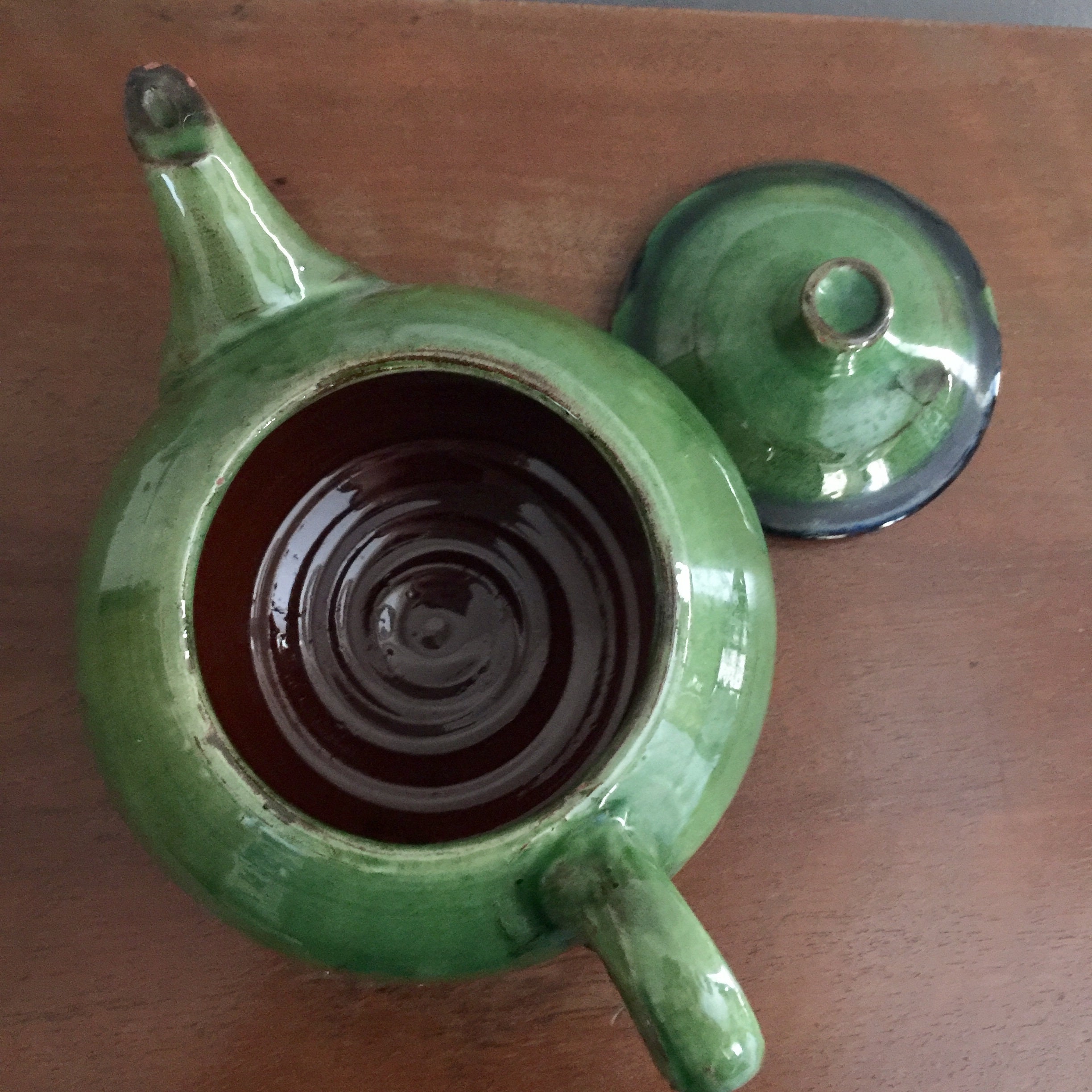 Beautiful green enameled vintage coffee or tea pot from Etsy