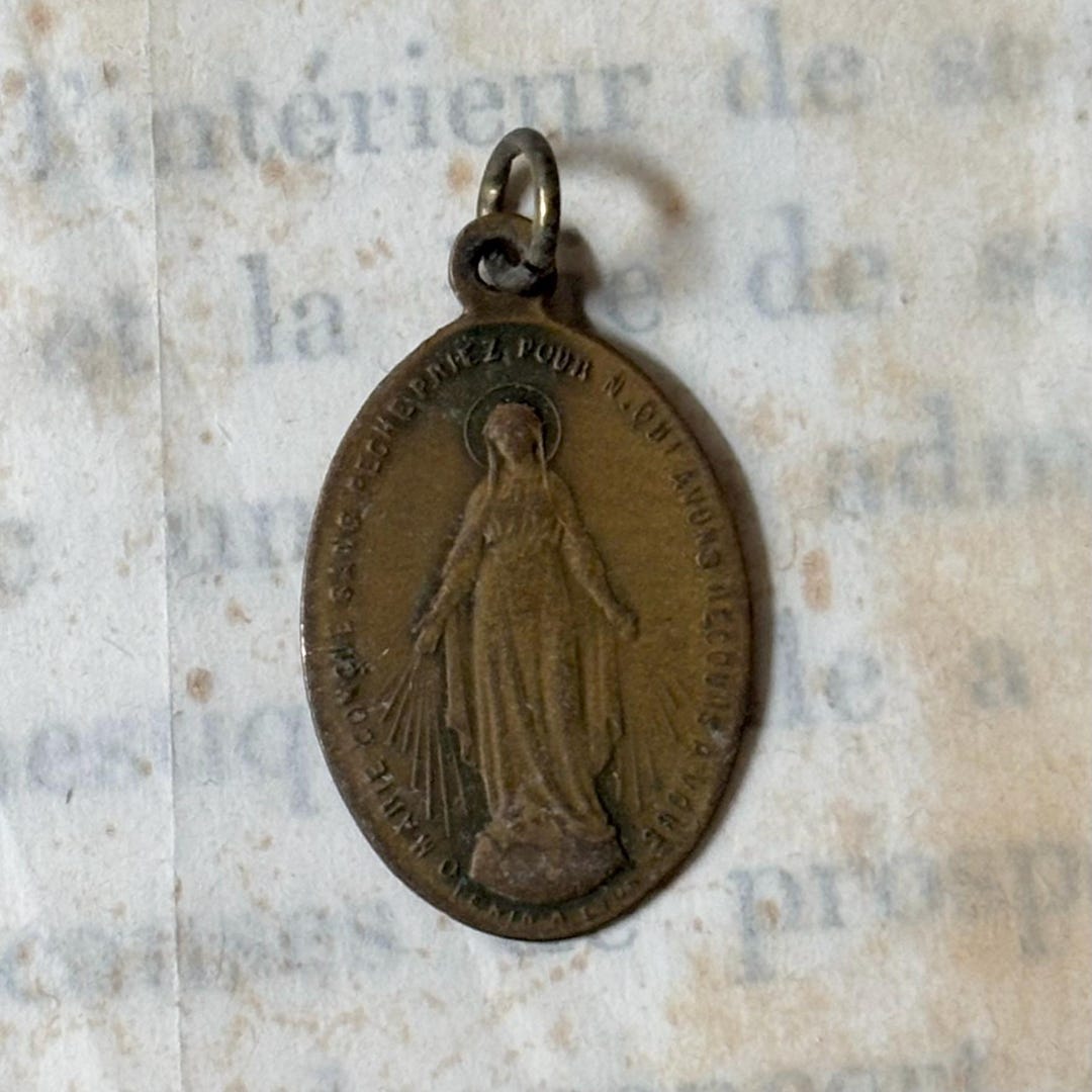 Antique Copper Miraculous Medal From France, Virgin Mary Protection ...